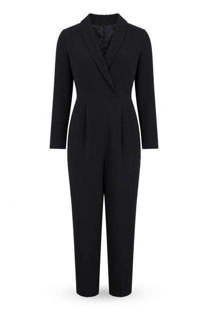 H&M Women Black UK 6 Long Sleeve V-Neck Tailored Straight Leg Jumpsuit