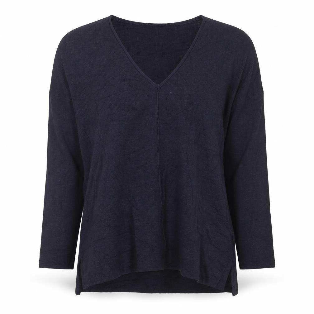 The White Company Women Navy S V-Neck Knit Tunic Top