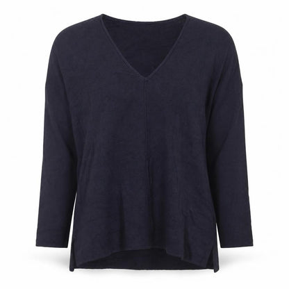 The White Company Women Navy S V-Neck Knit Tunic Top