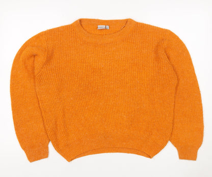 ICHI Women's Orange S Rib Knit Crew Neck Raglan Jumper