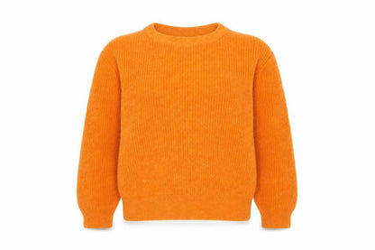 ICHI Women's Orange S Rib Knit Crew Neck Raglan Jumper