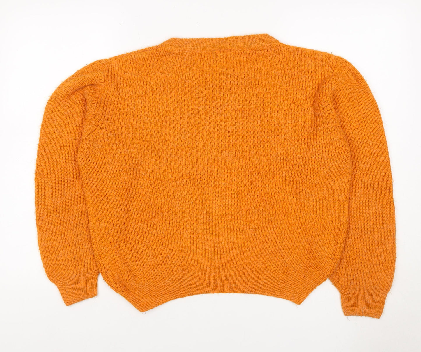 ICHI Women's Orange S Rib Knit Crew Neck Raglan Jumper