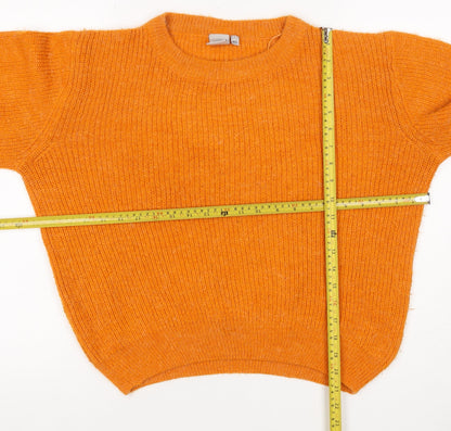 ICHI Women's Orange S Rib Knit Crew Neck Raglan Jumper