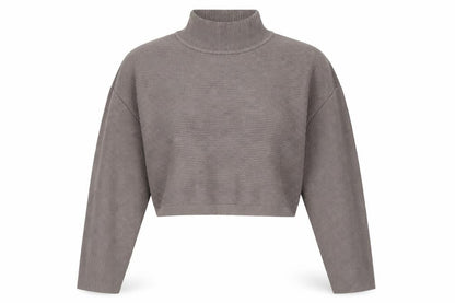 New Look Women’s Grey S Ribbed High Neck Cropped Knit Jumper
