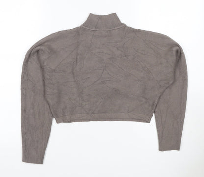 New Look Women’s Grey S Ribbed High Neck Cropped Knit Jumper
