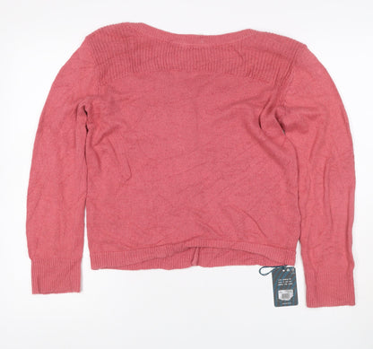 White Stuff Women Pink UK 12 Cotton Linen V-Neck Button Cardigan