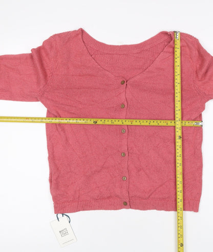 White Stuff Women Pink UK 12 Cotton Linen V-Neck Button Cardigan