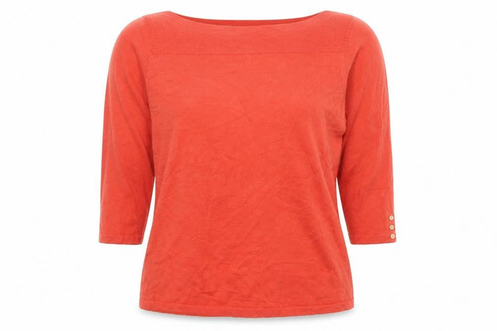 Next Women Orange UK 18 Cotton Cashmere Boat Neck 3/4 Sleeve Jumper
