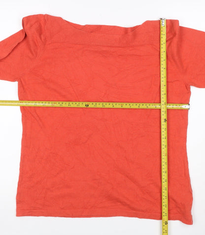 Next Women Orange UK 18 Cotton Cashmere Boat Neck 3/4 Sleeve Jumper