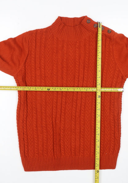 Isle Essentials Women Orange S Cable Knit Mock Neck Button Jumper