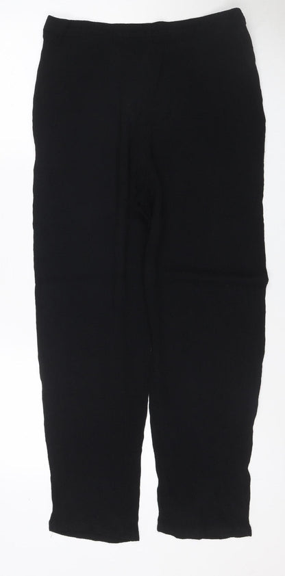 Marks & Spencer Women Black Size 16 Wide Leg Linen Viscose Trousers