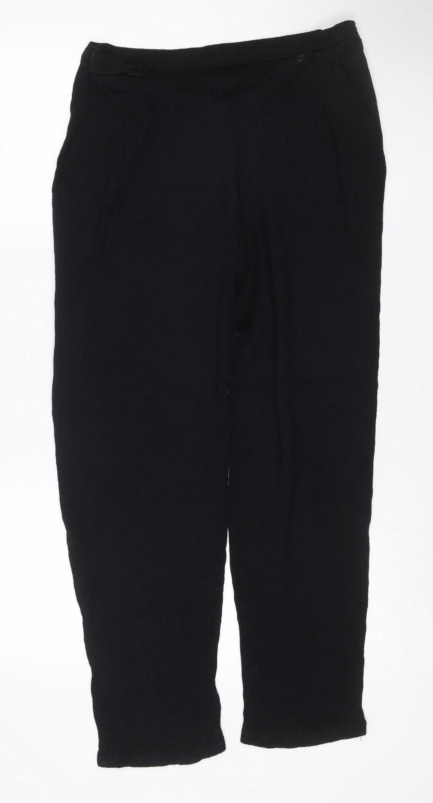 Marks & Spencer Women Black Size 16 Wide Leg Linen Viscose Trousers