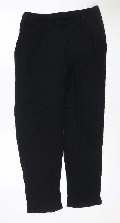Marks & Spencer Women Black Size 16 Wide Leg Linen Viscose Trousers
