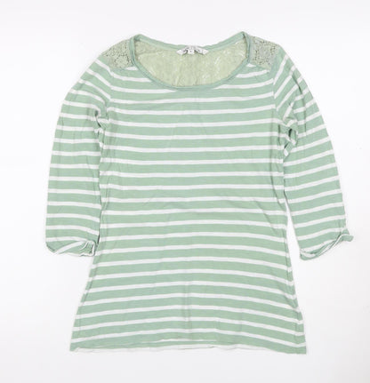 George Women Green Stripe Lace Yoke 3/4 Sleeve Jersey Top UK 6