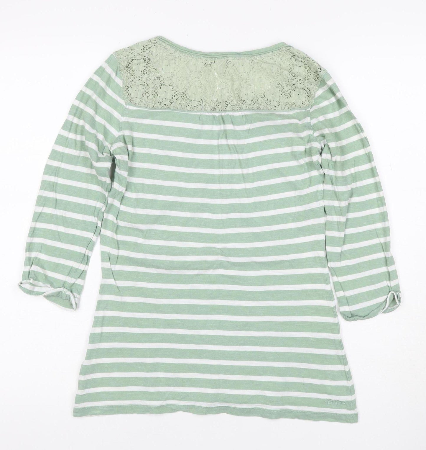 George Women Green Stripe Lace Yoke 3/4 Sleeve Jersey Top UK 6