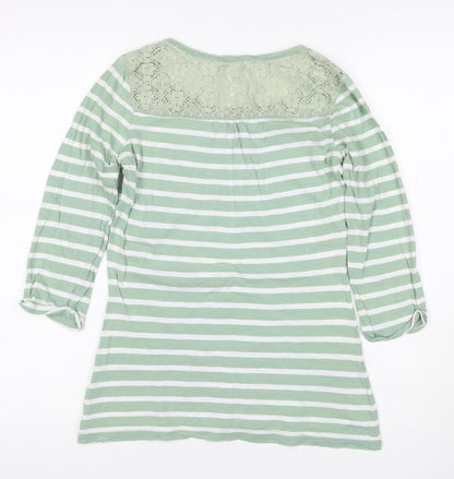 George Women Green Stripe Lace Yoke 3/4 Sleeve Jersey Top UK 6
