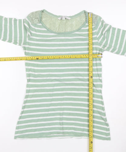 George Women Green Stripe Lace Yoke 3/4 Sleeve Jersey Top UK 6