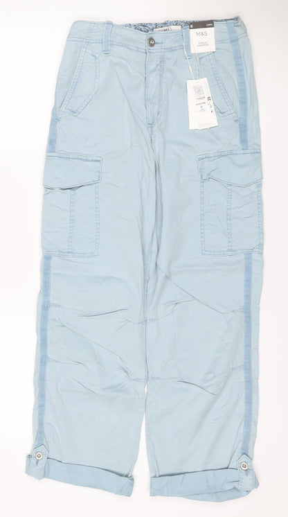 Marks & Spencer Women Blue Size 8 Long Cargo Cropped Trousers