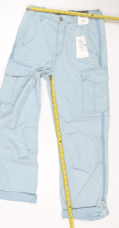 Marks & Spencer Women Blue Size 8 Long Cargo Cropped Trousers