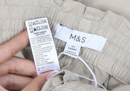 M&S Womens Beige Size 14 Short Wide Leg Drawstring Trousers
