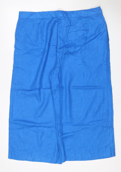 Marks and Spencer Women Blue Size 20 Linen Blend Wide Leg Trousers