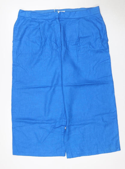 Marks and Spencer Women Blue Size 20 Linen Blend Wide Leg Trousers