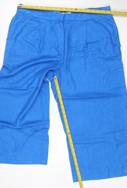 Marks and Spencer Women Blue Size 20 Linen Blend Wide Leg Trousers