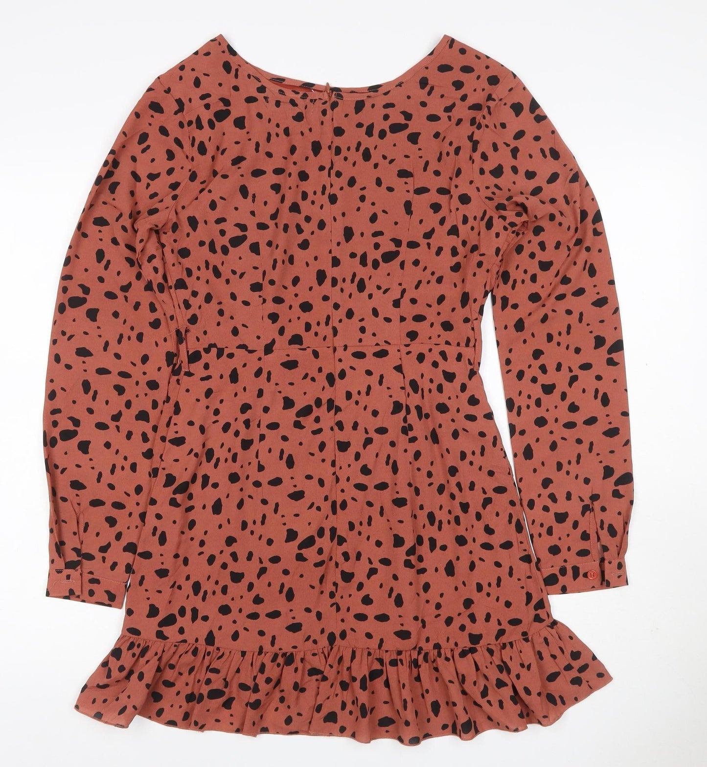 Missguided Women Orange Animal Print Skater Dress UK 6 Long Sleeve