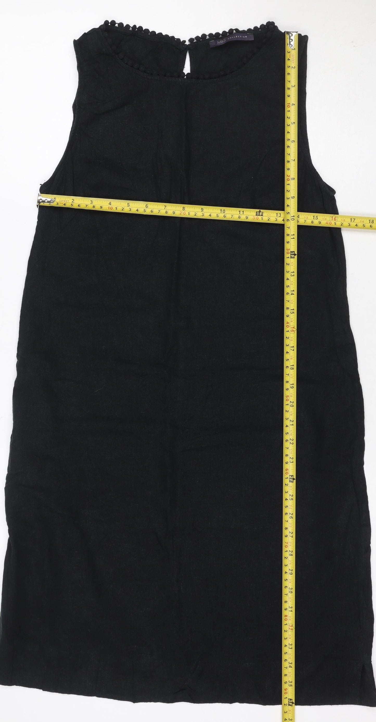 M&S Collection Women’s Black Linen Blend UK 10 Knee Length Sheath Dress