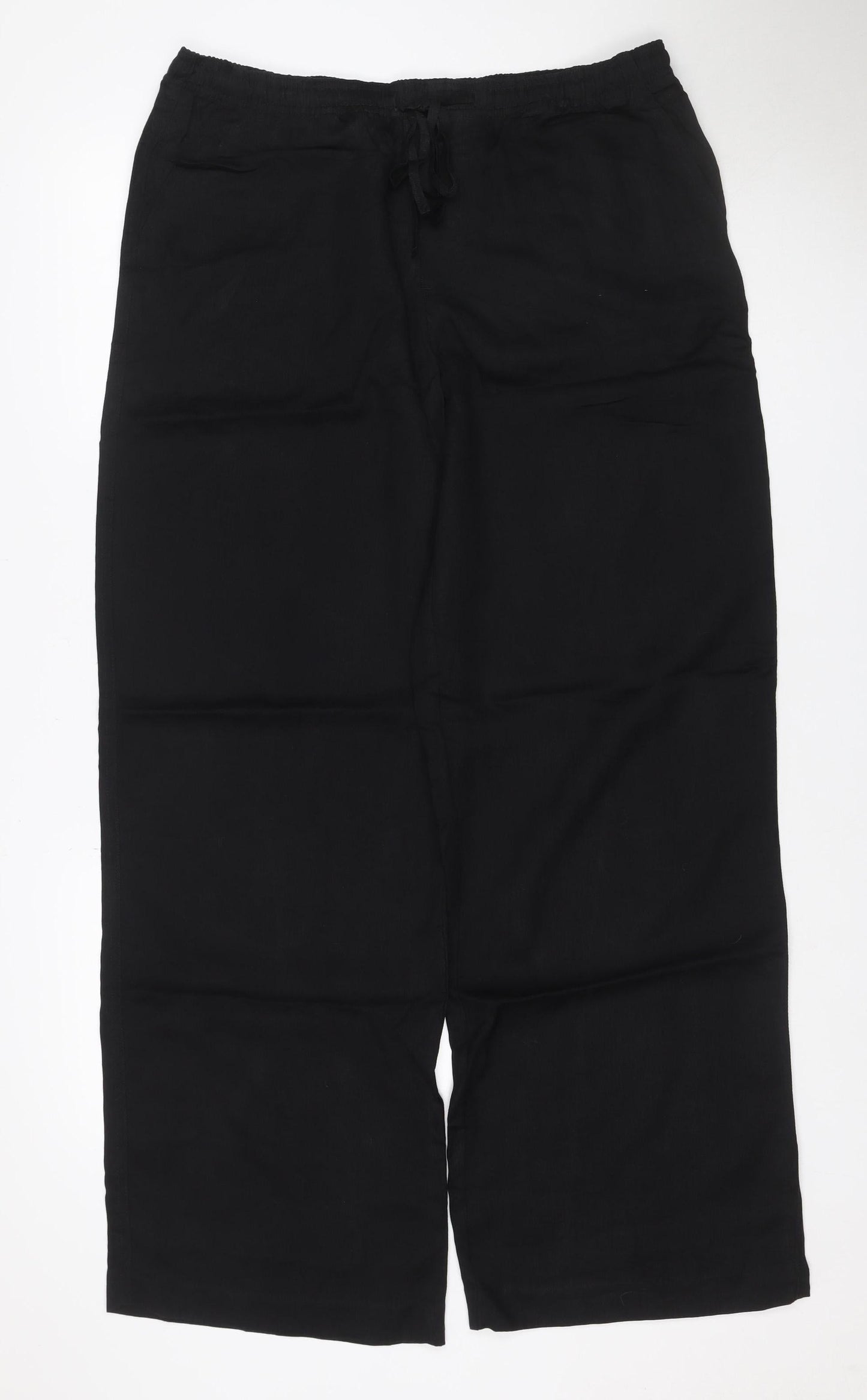 Zara Women Black UK 14 Wide-Leg Modal Drawstring Trousers