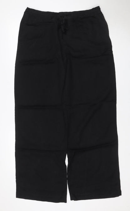 Zara Women Black UK 14 Wide-Leg Modal Drawstring Trousers