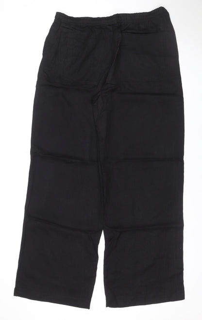 Zara Women Black UK 14 Wide-Leg Modal Drawstring Trousers