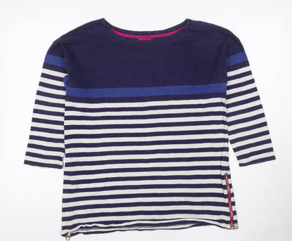 Joules Women Blue UK 14 Striped 3/4 Sleeve Cotton T-Shirt Zip