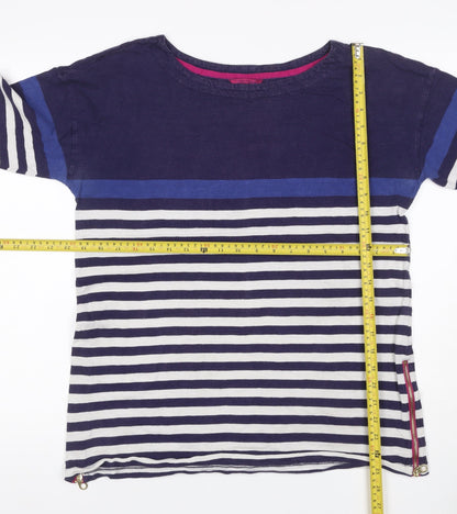 Joules Women Blue UK 14 Striped 3/4 Sleeve Cotton T-Shirt Zip
