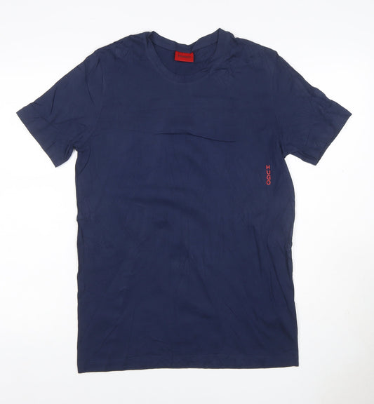 Back view of HUGO Men's Blue S Crew Neck Logo T-Shirt Short Sleeve
