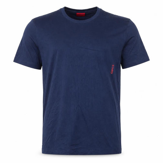 Front view of HUGO Men's Blue S Crew Neck Logo T-Shirt Short Sleeve