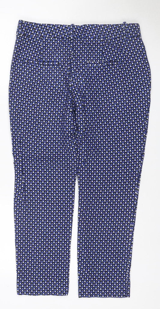 Zara Women Blue Geometric Print UK 12 Flared Trousers