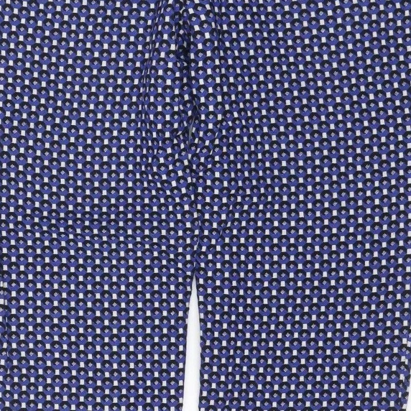 Zara Women Blue Geometric Print UK 12 Flared Trousers