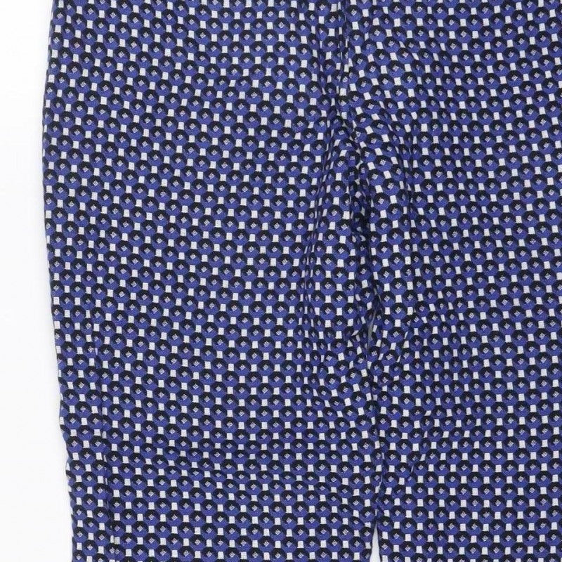 Zara Women Blue Geometric Print UK 12 Flared Trousers