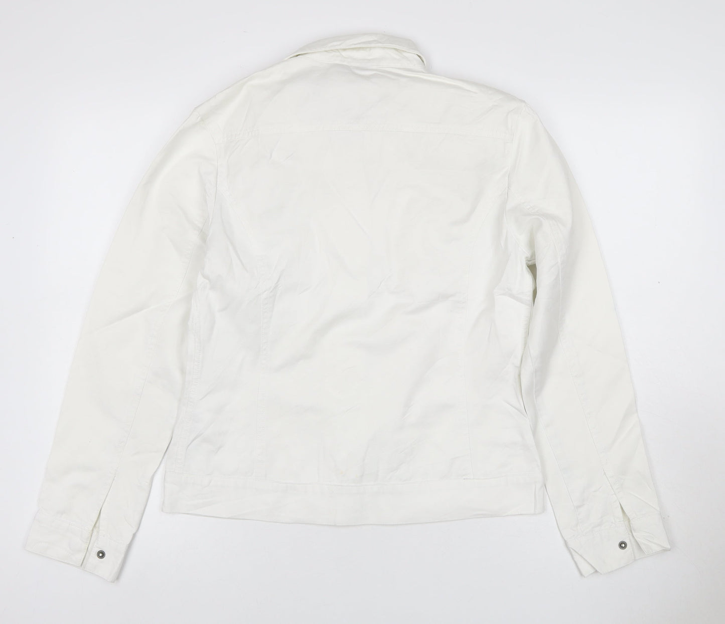 Ben Sherman Women White L Basic Cotton Jacket Collared Pockets