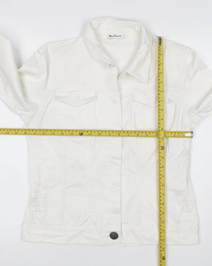 Ben Sherman Women White L Basic Cotton Jacket Collared Pockets