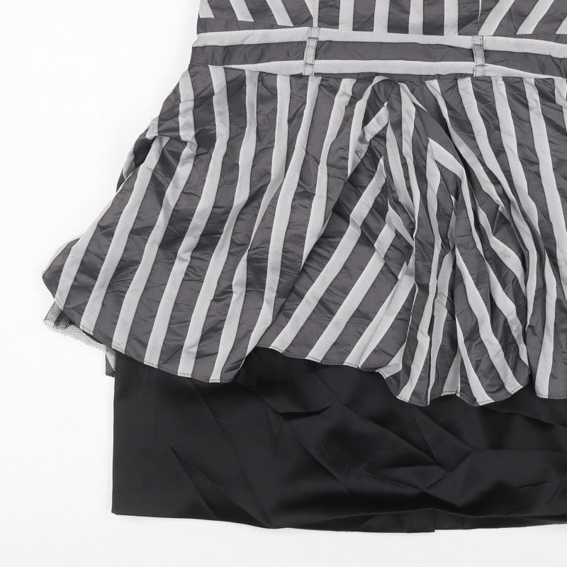 River Island Women Black Grey Stripe Strapless Fit & Flare Dress UK 12