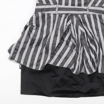 River Island Women Black Grey Stripe Strapless Fit & Flare Dress UK 12