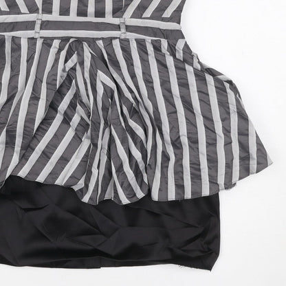 River Island Women Black Grey Stripe Strapless Fit & Flare Dress UK 12