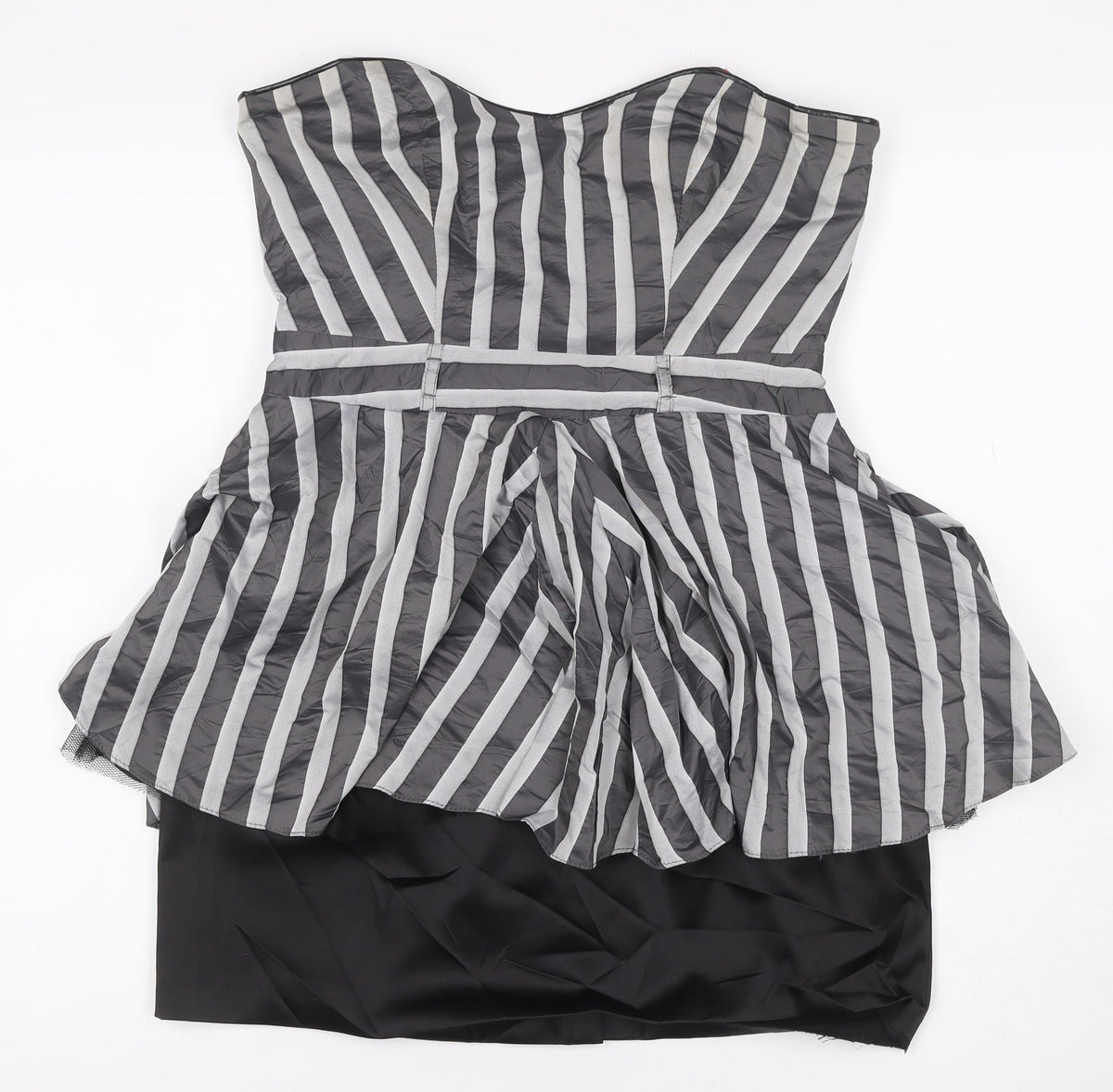 River Island Women Black Grey Stripe Strapless Fit & Flare Dress UK 12