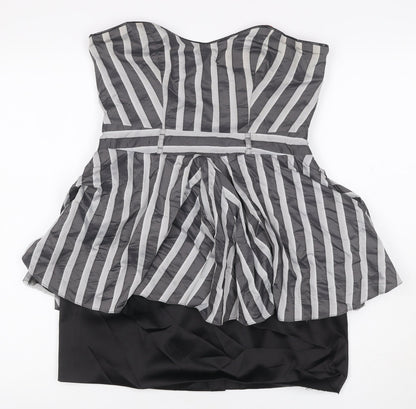 River Island Women Black Grey Stripe Strapless Fit & Flare Dress UK 12