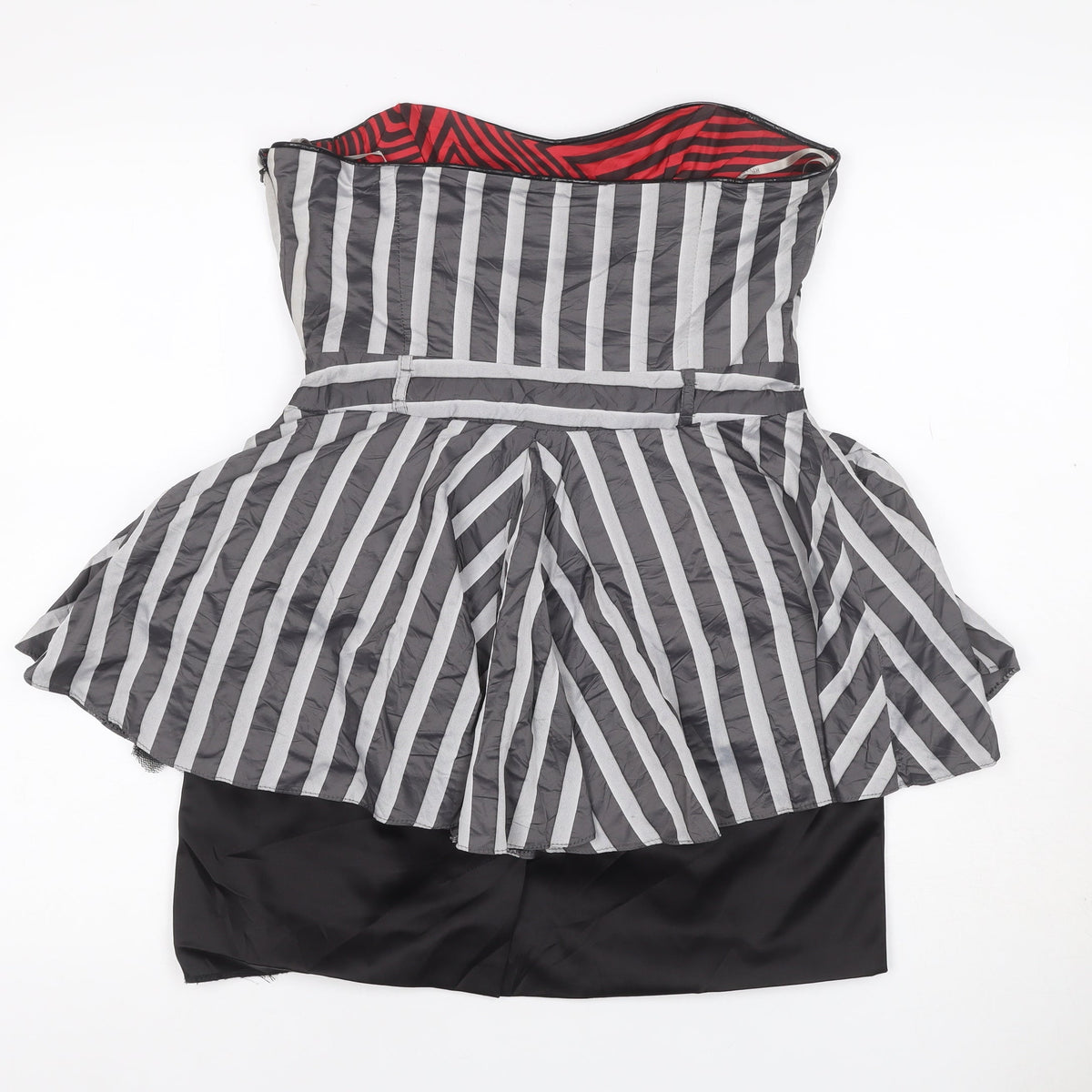 River Island Women Black Grey Stripe Strapless Fit & Flare Dress UK 12