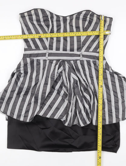River Island Women Black Grey Stripe Strapless Fit & Flare Dress UK 12