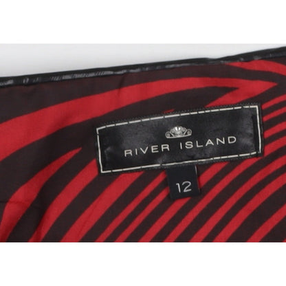 River Island Women Black Grey Stripe Strapless Fit & Flare Dress UK 12