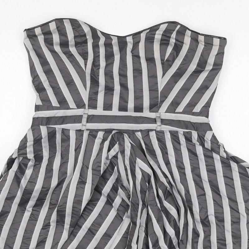 River Island Women Black Grey Stripe Strapless Fit & Flare Dress UK 12